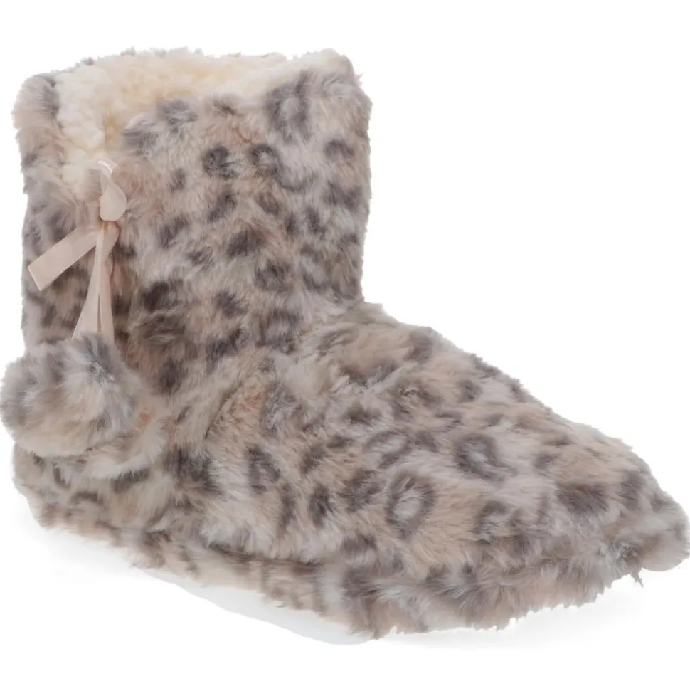 Faux-Fur Slipper Booties - Grey Leopard