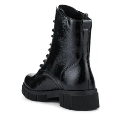 Faux Leather Lace-Up Boots - Black Patent