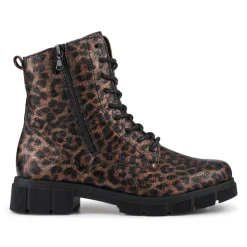 Faux Leather Lace-Up Boots - Leopard