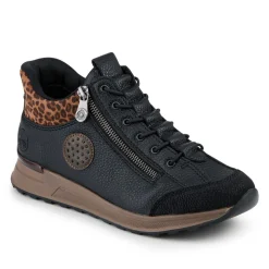 Faux Leather Zip-Up Trainers - Black