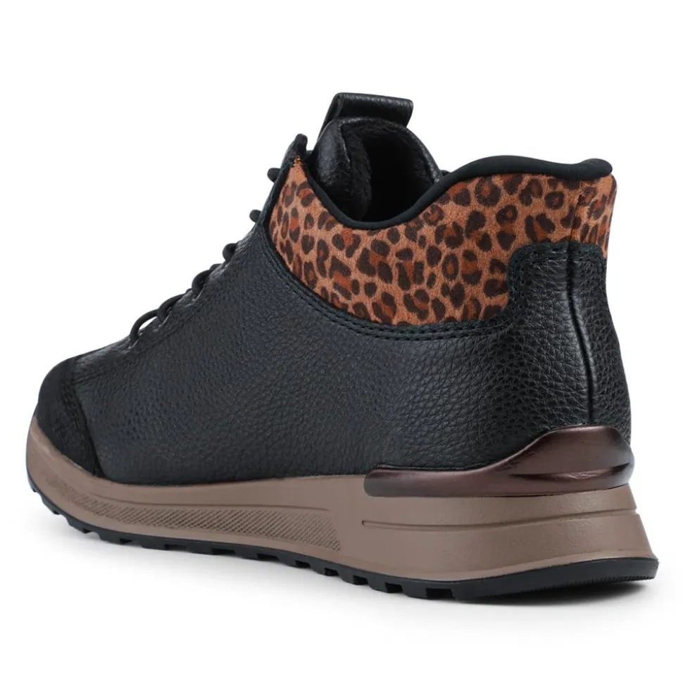 Faux Leather Zip-Up Trainers - Black