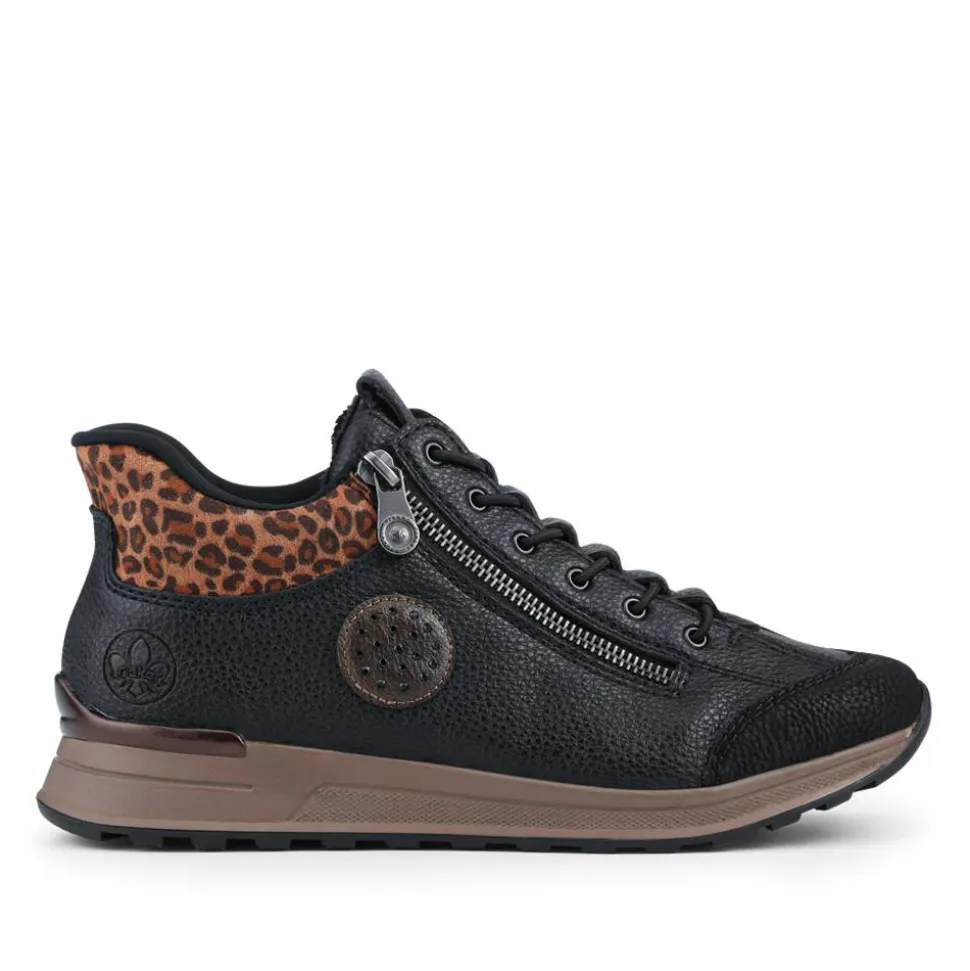 Faux Leather Zip-Up Trainers - Black