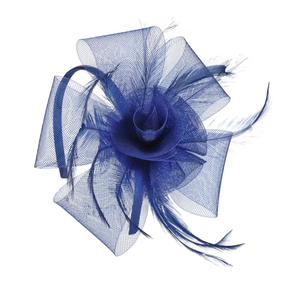 Feather Flower Fascinator - Navy