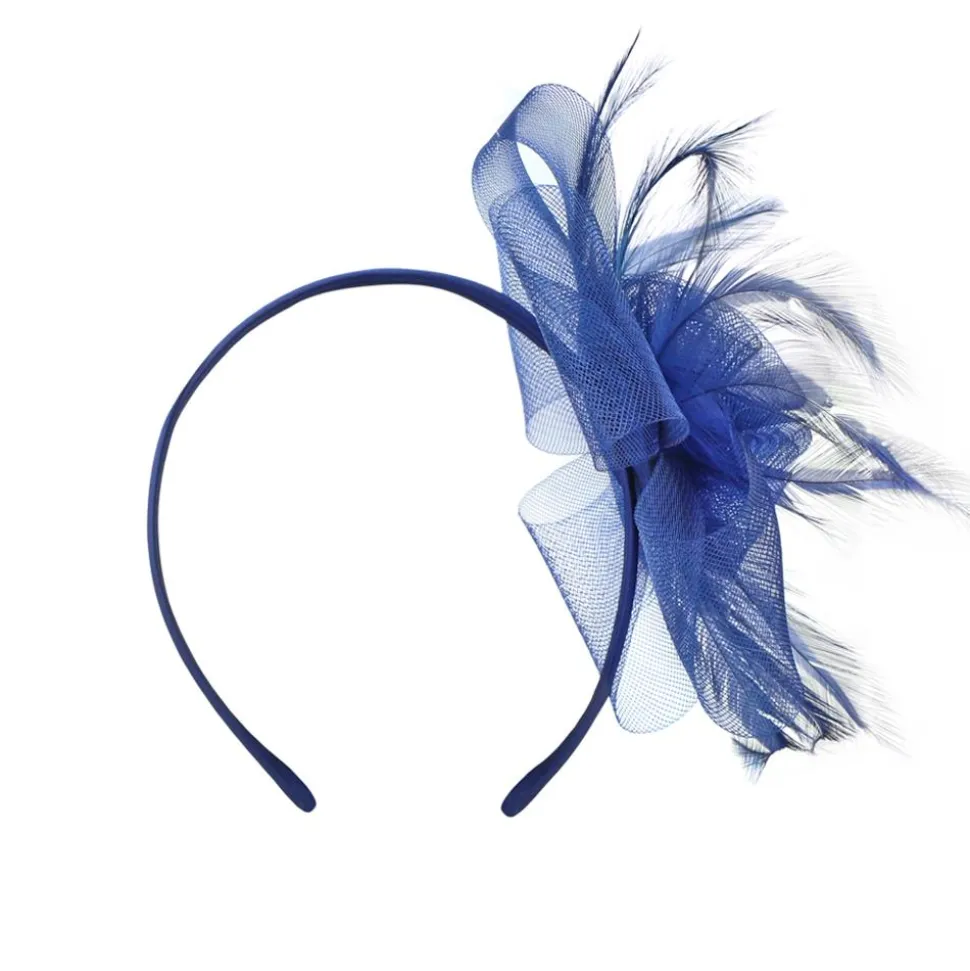 Feather Flower Fascinator - Navy