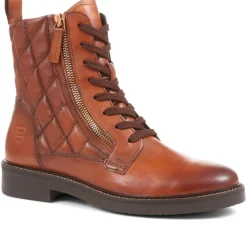 Fiona Lace-Up Leather Ankle Boots - Cognac