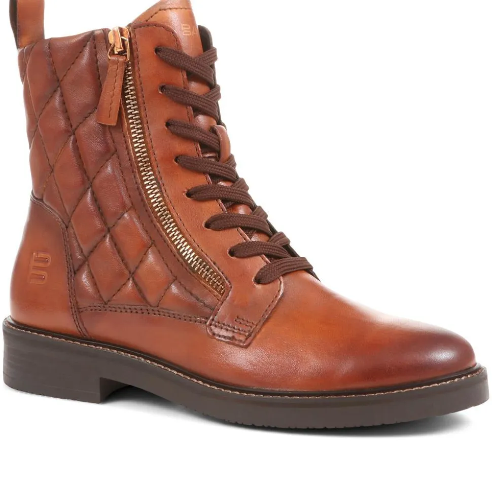 Fiona Lace-Up Leather Ankle Boots - Cognac