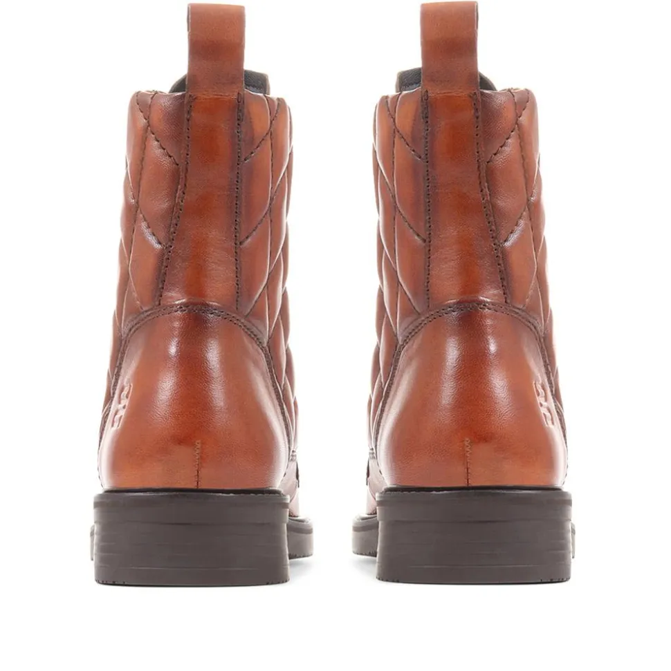 Fiona Lace-Up Leather Ankle Boots - Cognac