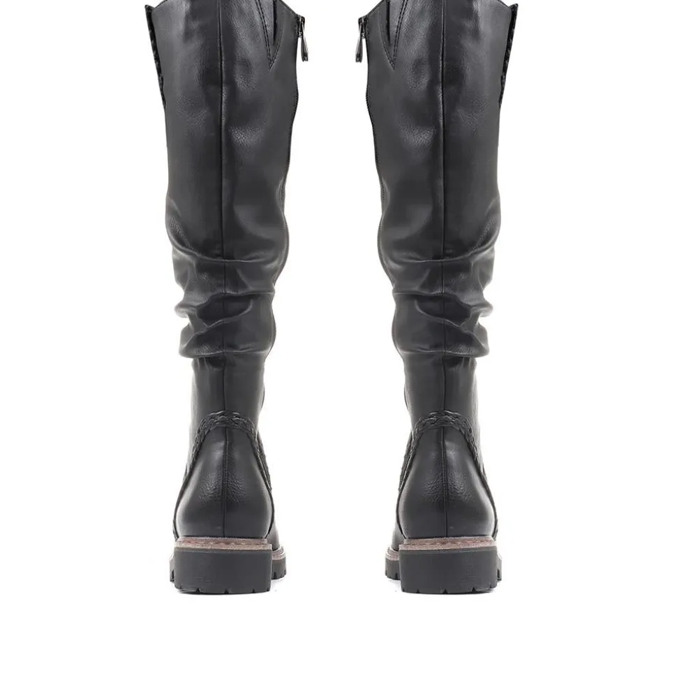 Flat Knee High Boots - Black