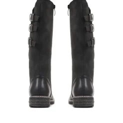 Flat Knee High Boots - Black