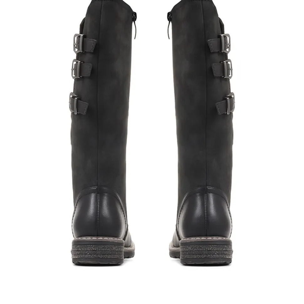 Flat Knee High Boots - Black