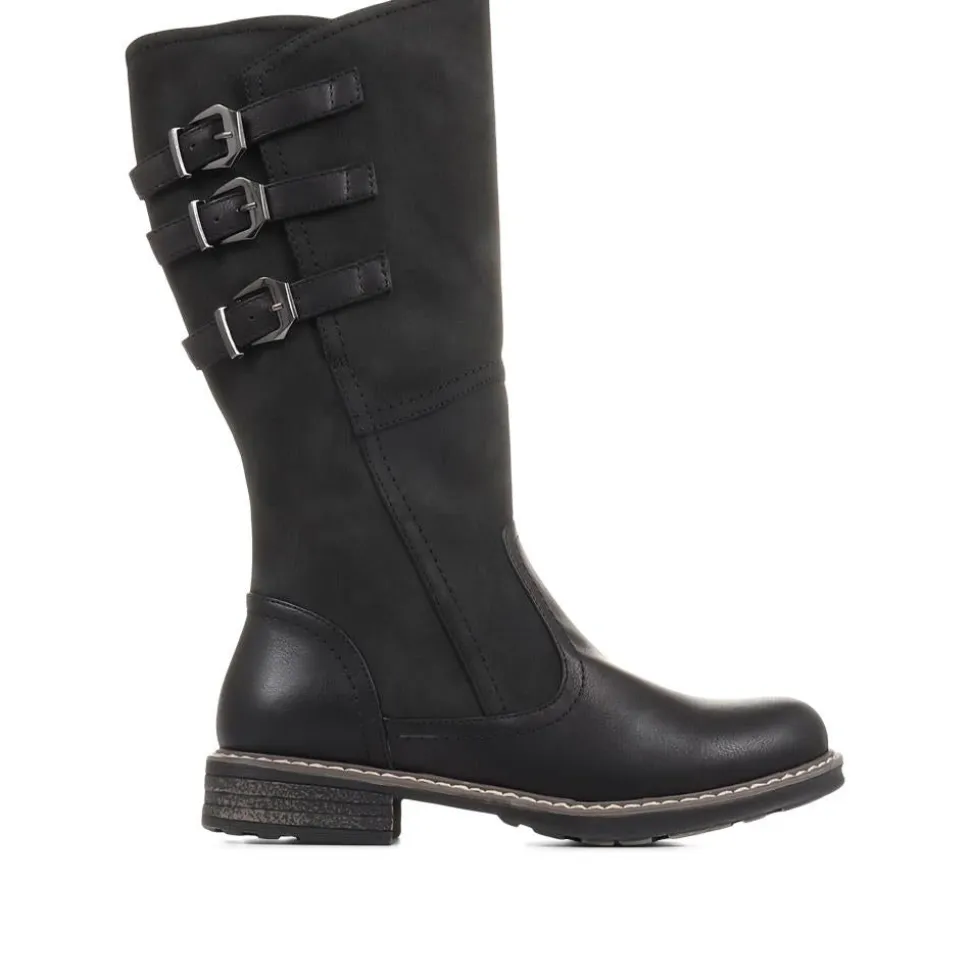 Flat Knee High Boots - Black