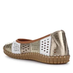 Flat Leather Ballerina Shoes - Metallic