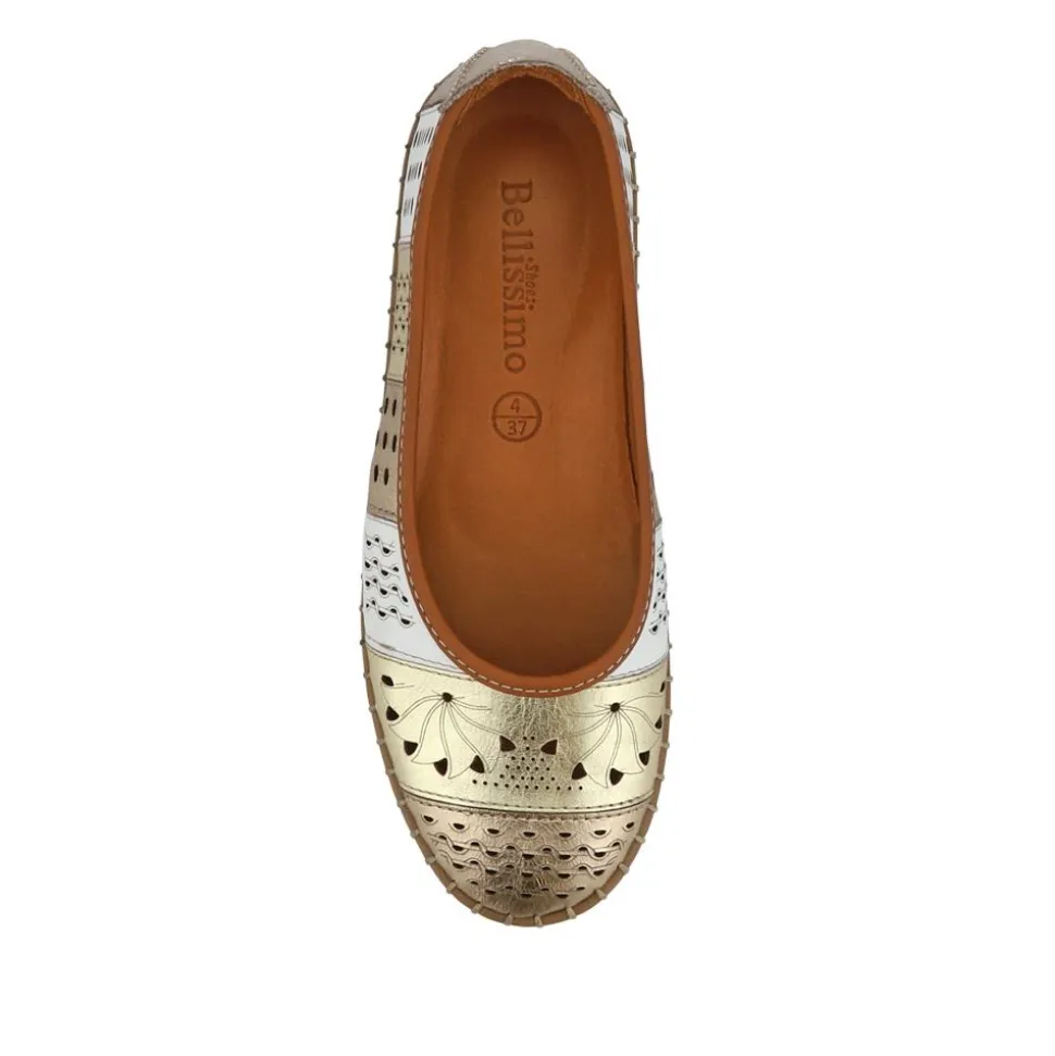 Flat Leather Ballerina Shoes - Metallic