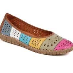 Flat Leather Ballerina Shoes - Multi