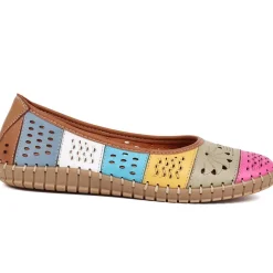 Flat Leather Ballerina Shoes - Multi