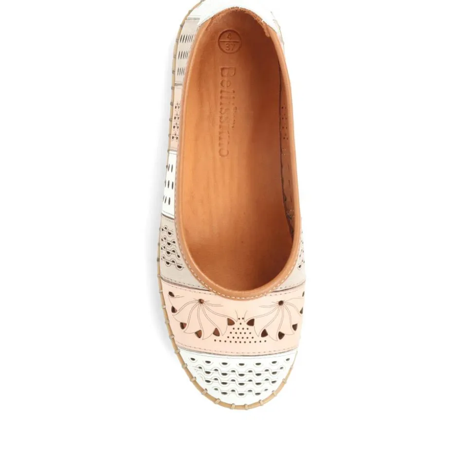 Flat Leather Ballerina Shoes - Natural Multi