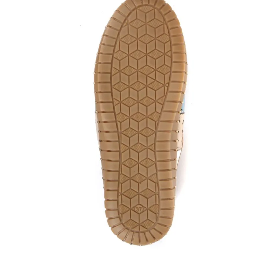 Flat Leather Ballerina Shoes - Tan Multi