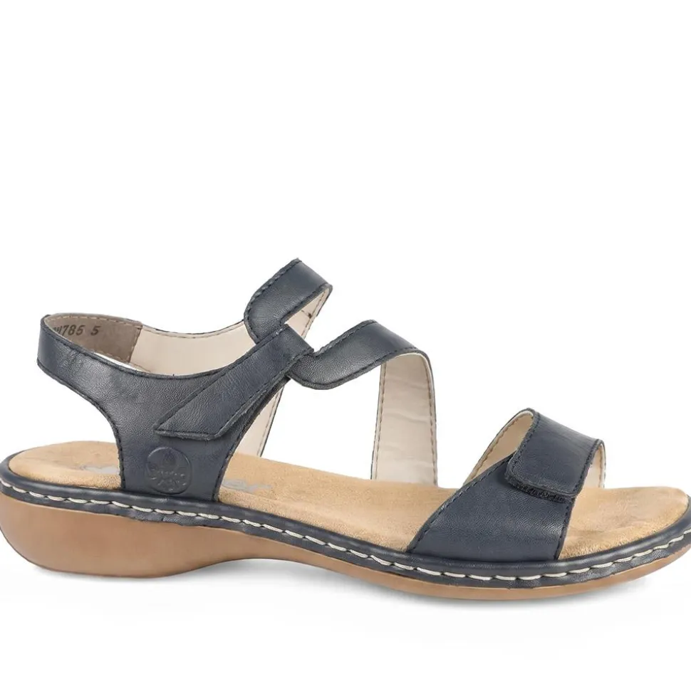 Flat Leather Sandal - Navy