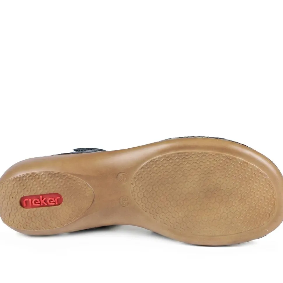 Flat Leather Sandal - Navy