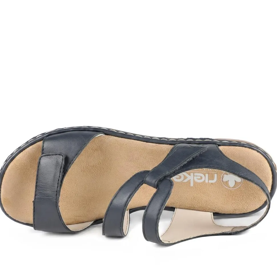 Flat Leather Sandal - Navy