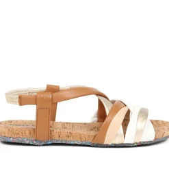 Flat Leather Sandals - Tan Multi