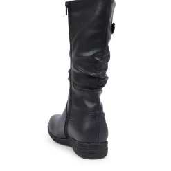 Flat Slouch Boots - Navy