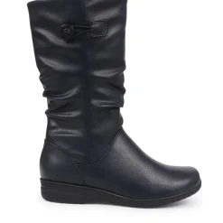 Flat Slouch Boots - Navy