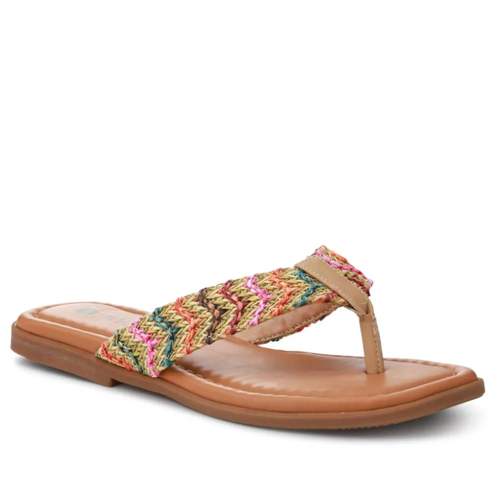 Flat-Soled Toe Post Sandals - Orange Multi