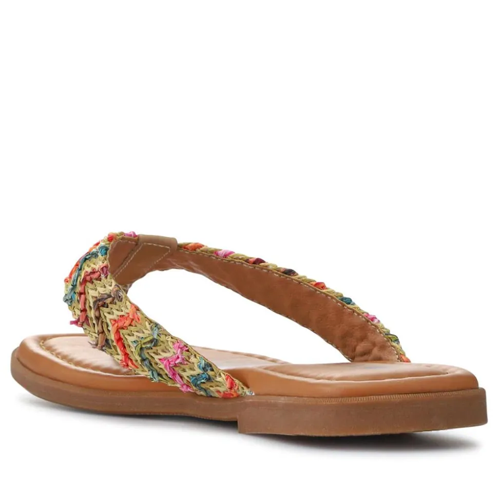 Flat-Soled Toe Post Sandals - Orange Multi