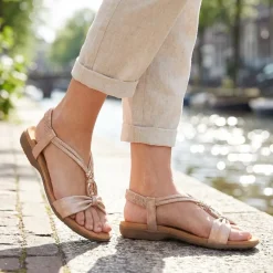 Flat Strappy Sandals - Rose Gold