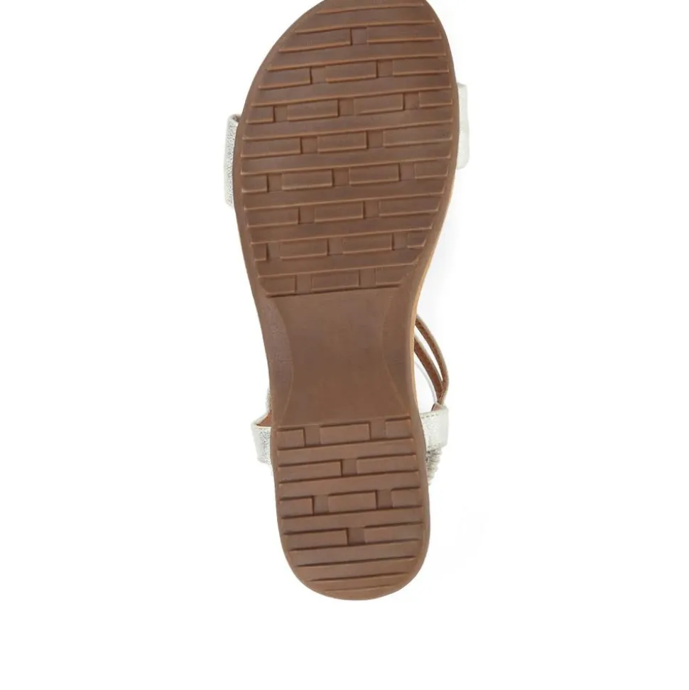 Flat Strappy Sandals - White-Silver