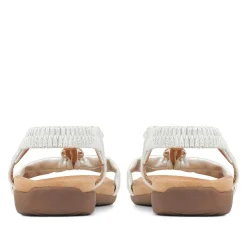 Flat Strappy Sandals - White-Silver