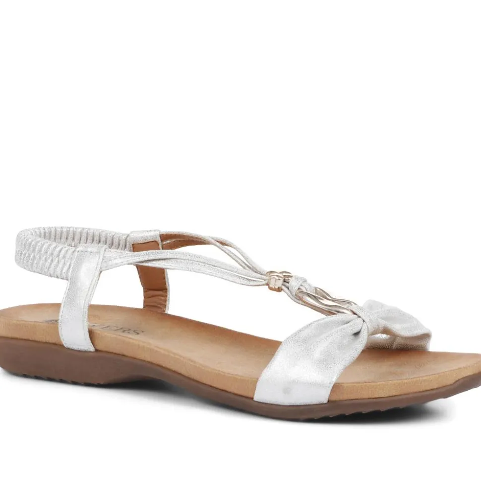 Flat Strappy Sandals - White-Silver