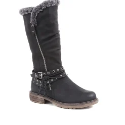 Fleece Lined Buckle Detail Boots - Black
