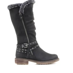 Fleece Lined Buckle Detail Boots - Black
