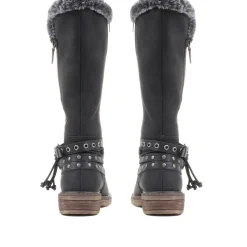 Fleece Lined Buckle Detail Boots - Black