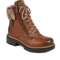 Fleece Trimmed Lace Up Ankle Boots - Tan