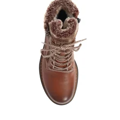Fleece Trimmed Lace Up Ankle Boots - Tan