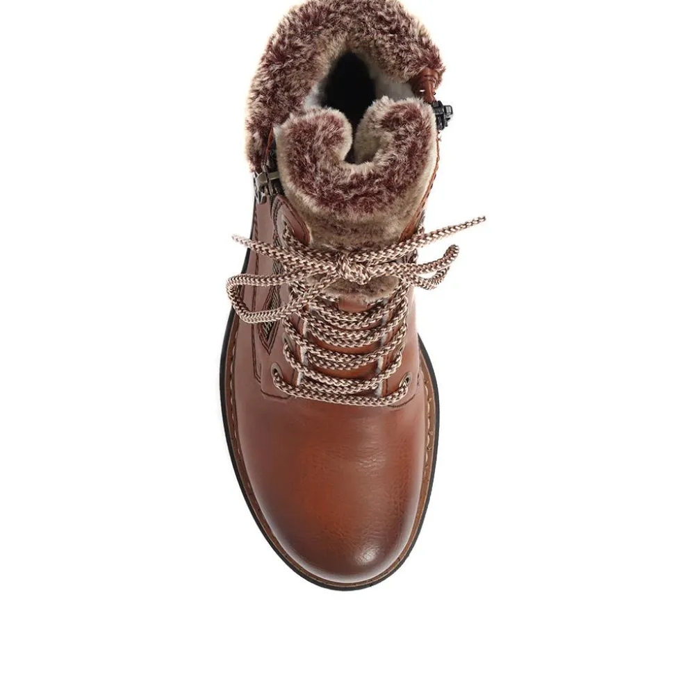 Fleece Trimmed Lace Up Ankle Boots - Tan