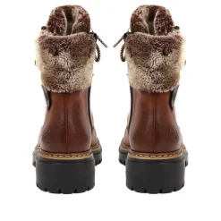 Fleece Trimmed Lace Up Ankle Boots - Tan