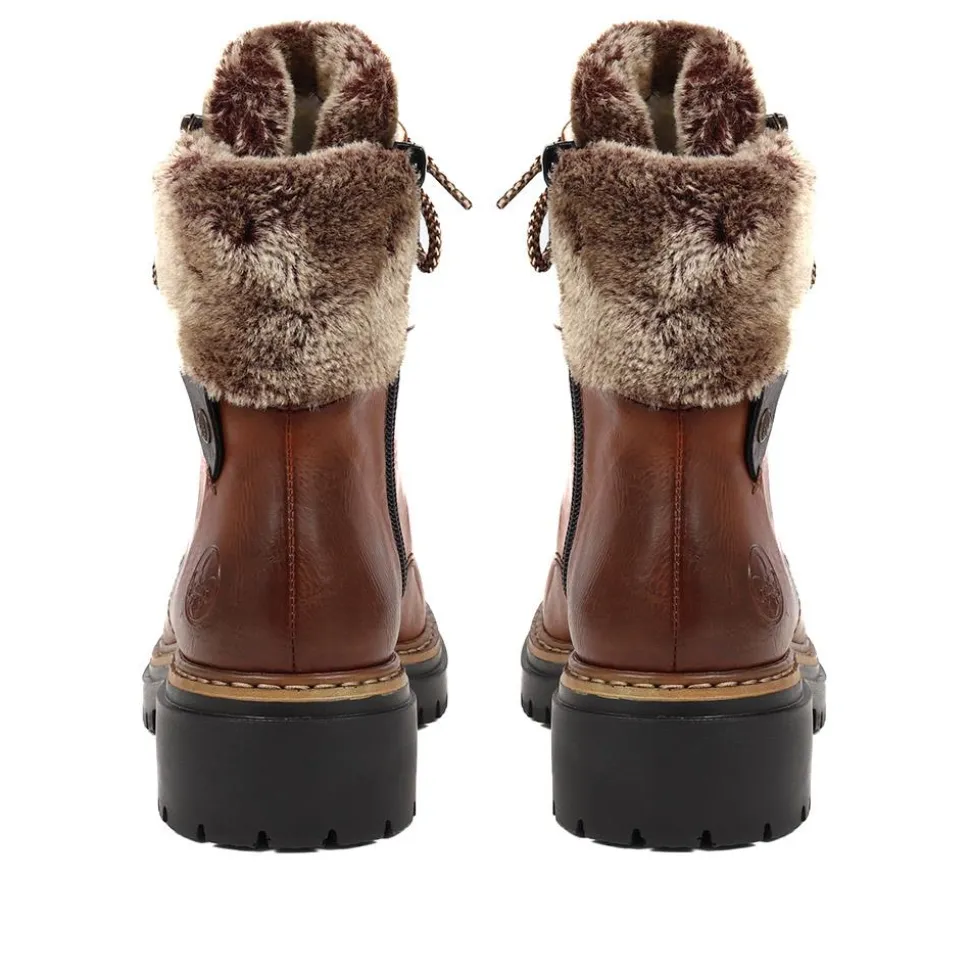 Fleece Trimmed Lace Up Ankle Boots - Tan