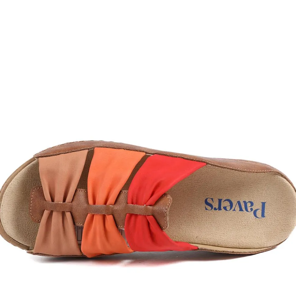 Flexible Triple Bow Cushioned Sandals - Tan-Red