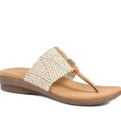Flexible Wide Fit Toe Post Sandals - Beige Multi