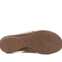 Flexible Wide Fit Toe Post Sandals - Beige Multi