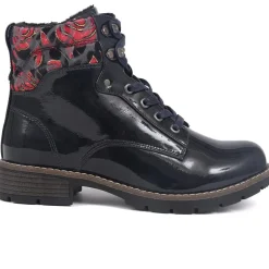 Floral Cuff Ankle Boots - Black Patent