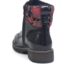 Floral Cuff Ankle Boots - Black Patent