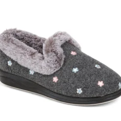 Floral Faux-Fur Slippers - Grey Floral