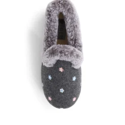Floral Faux-Fur Slippers - Grey Floral