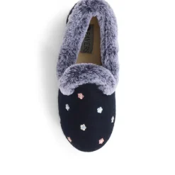 Floral Faux-Fur Slippers - Navy Floral