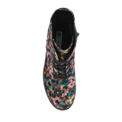 Floral Lace-Up Ankle Boots - Floral